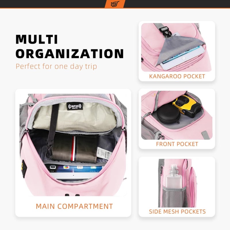 SKYSPER Sling Bag RFID Crossbody Sling Backpack Cross Body Shoulder Bag Travel Hiking Daypack for Women Men(Pink) - Image 2